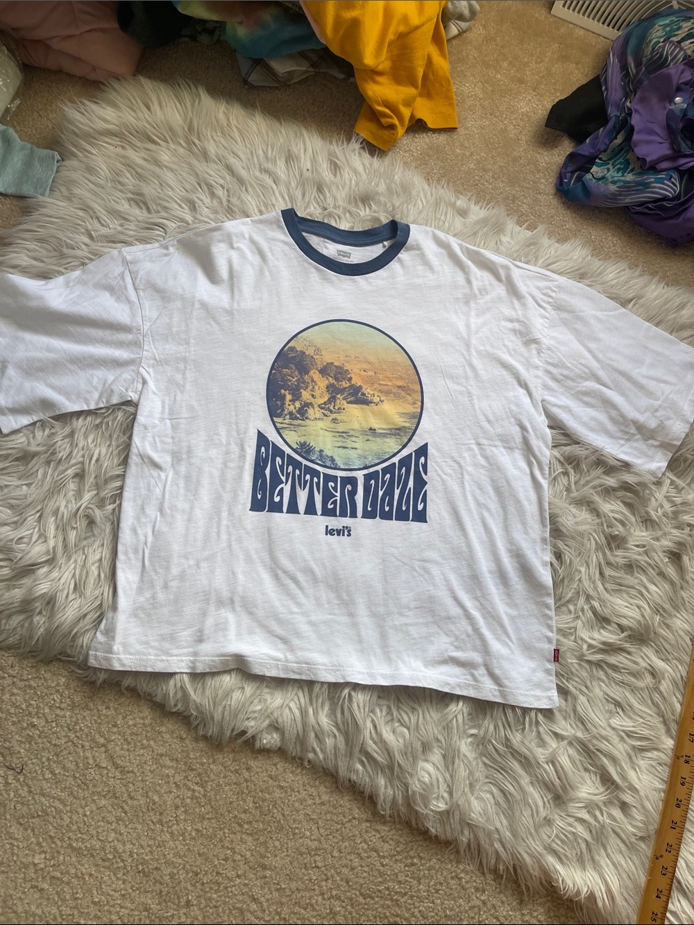 Levi's White Tee with Navy Ringer & Sunset Graphic